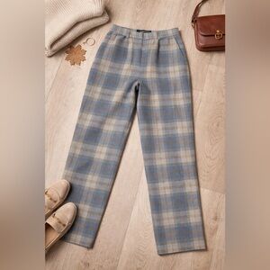 Vintage Wool Plaid Trousers Made in Italy Blue Gray Straight Leg Sz 12